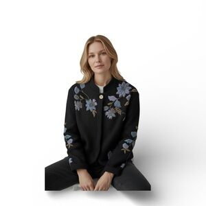 Vintage Catherine Stewart Embroidered Black Cardigan Sweater